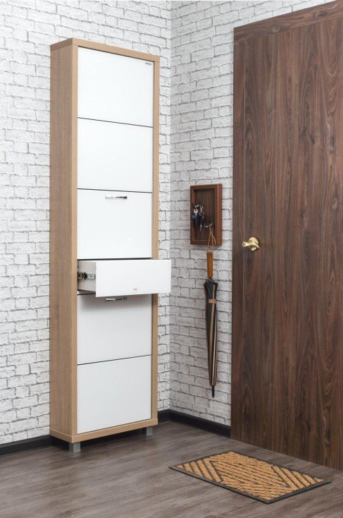 Обувница Люкс Плюс 5 секций дуб сонома/стекло белое